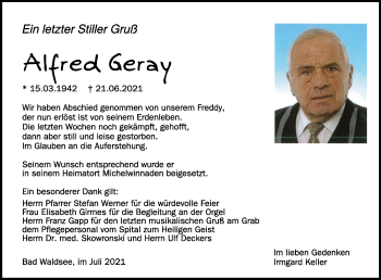 Anzeige von Alfred Geray von Schwäbische Zeitung