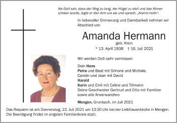Anzeige von Amanda Hermann von Schwäbische Zeitung