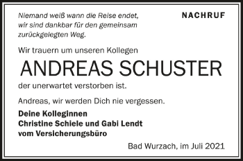 Anzeige von Andreas Schuster von Schwäbische Zeitung