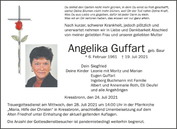 Anzeige von Angelika Guffart von Schwäbische Zeitung