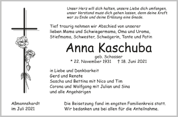 Anzeige von Anna Kaschuba von Schwäbische Zeitung