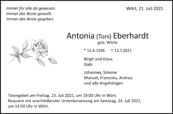 Anzeige von Antonia Eberhardt von Schwäbische Zeitung