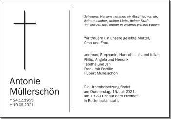 Anzeige von Antonie Müllerschön von Schwäbische Zeitung