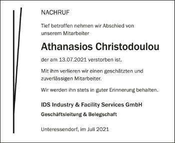 Anzeige von Athanasios Christodoulou von Schwäbische Zeitung