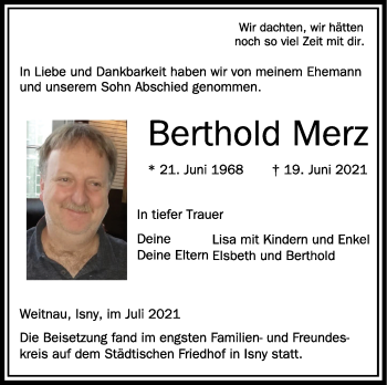 Anzeige von Berthold Merz von Schwäbische Zeitung