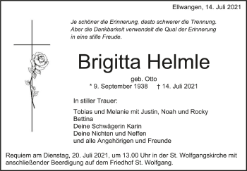 Anzeige von Brigitta Heimle von Schwäbische Zeitung