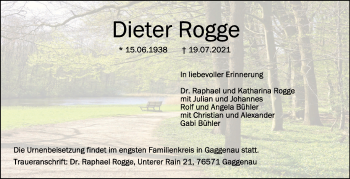 Anzeige von Dieter Rogge von Schwäbische Zeitung