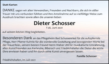 Anzeige von Dieter Schosser von Schwäbische Zeitung