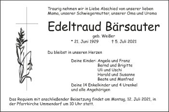 Anzeige von Edeltraud Bärsauter von Schwäbische Zeitung