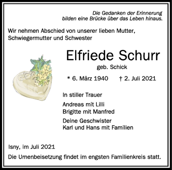 Anzeige von Elfriede Schurr von Schwäbische Zeitung