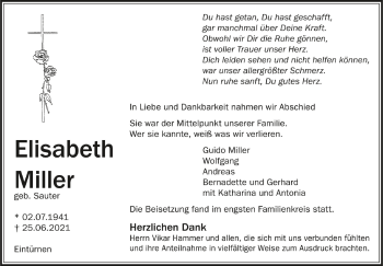 Anzeige von Elisabeth Miller von Schwäbische Zeitung