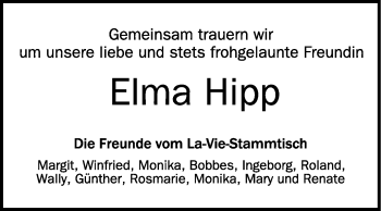 Anzeige von Elma Hipp von Schwäbische Zeitung