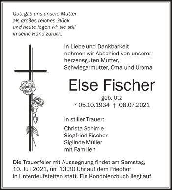 Anzeige von Else Fischer von Schwäbische Zeitung