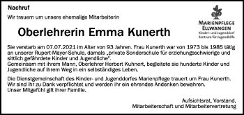 Anzeige von Emma Kunerth von Schwäbische Zeitung