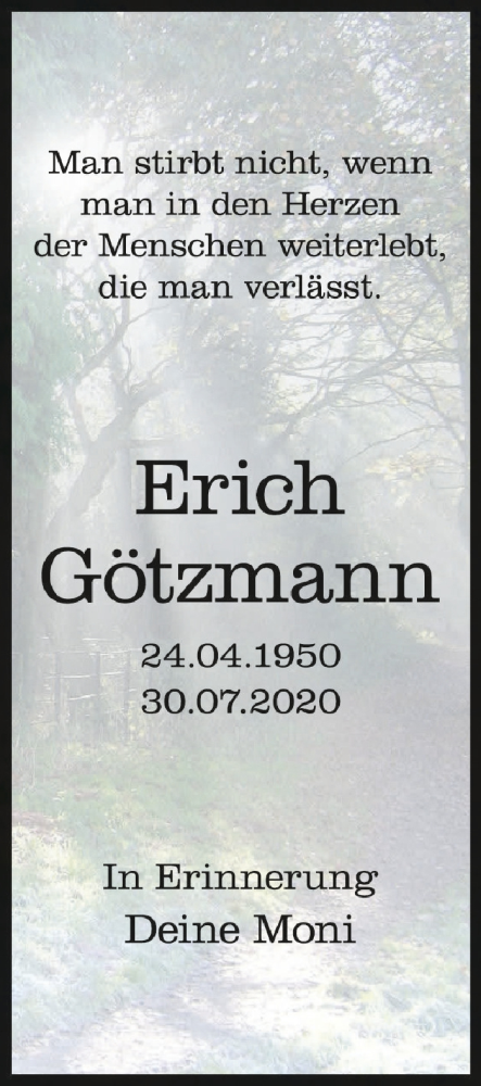  Traueranzeige für Erich Götzmann vom 30.07.2021 aus Schwäbische Zeitung