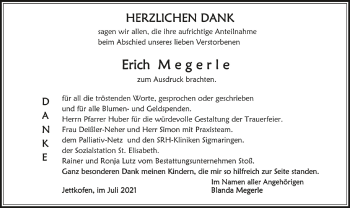 Anzeige von Erich Megerle von Schwäbische Zeitung