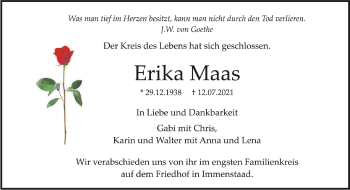 Anzeige von Erika Maas von Schwäbische Zeitung