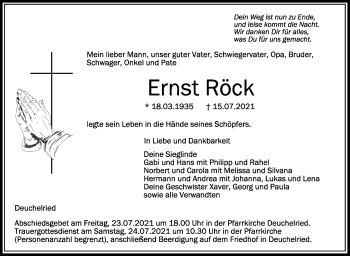 Anzeige von Ernst Röck von Schwäbische Zeitung