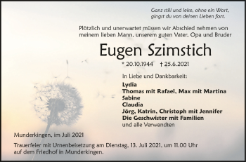 Anzeige von Eugen Szimstich von Schwäbische Zeitung