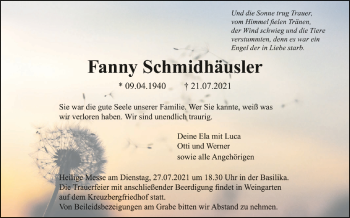 Anzeige von Fanny Schmidhäusler von Schwäbische Zeitung