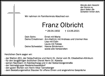 Anzeige von Franz Olbricht von Schwäbische Zeitung