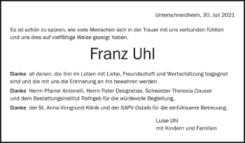 Anzeige von Franz Uhl von Schwäbische Zeitung