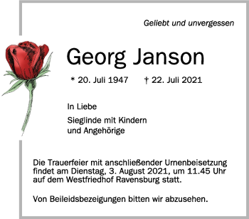 Anzeige von Georg Janson von Schwäbische Zeitung