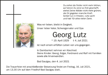 Anzeige von Georg Lutz von Schwäbische Zeitung