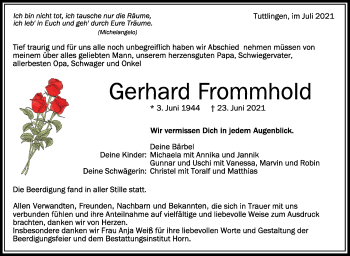 Anzeige von Gerhard Frommhold von Schwäbische Zeitung