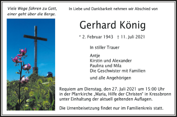 Anzeige von Gerhard König von Schwäbische Zeitung