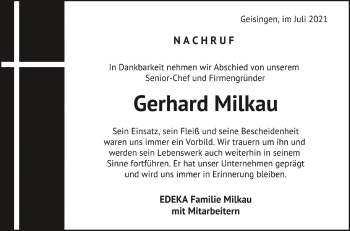 Anzeige von Gerhard Milkau von Schwäbische Zeitung