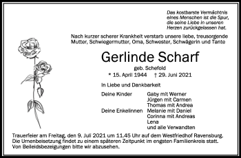 Anzeige von Gerlinde Scharf von Schwäbische Zeitung