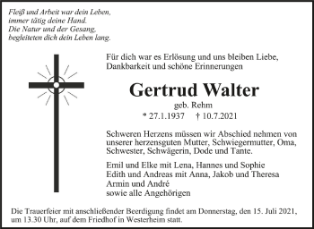 Anzeige von Gertrud Walter von Schwäbische Zeitung