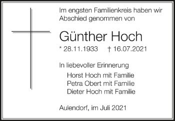 Anzeige von Günther Hoch von Schwäbische Zeitung