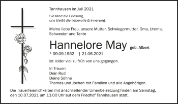 Anzeige von Hannelore May von Schwäbische Zeitung
