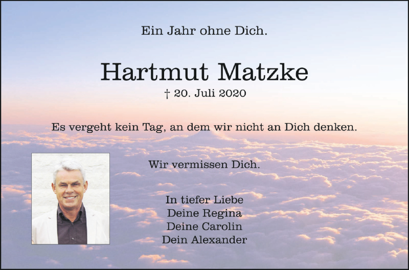  Traueranzeige für Hartmut Matzke vom 17.07.2021 aus Schwäbische Zeitung