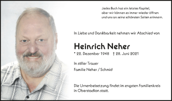 Anzeige von Heinrich Neher von Schwäbische Zeitung