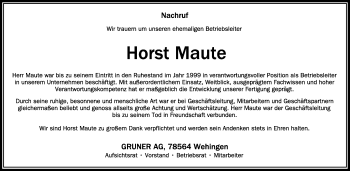 Anzeige von Horst Maute von Schwäbische Zeitung