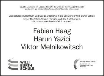 Anzeige von In Gedenken  von Schwäbische Zeitung