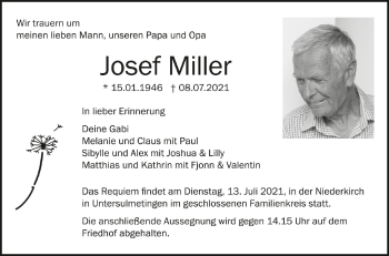 Anzeige von Josef Miller von Schwäbische Zeitung