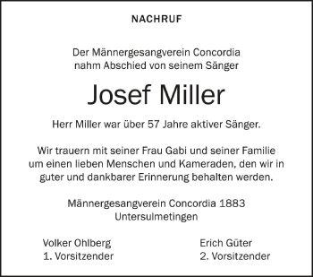 Anzeige von Josef Miller von Schwäbische Zeitung