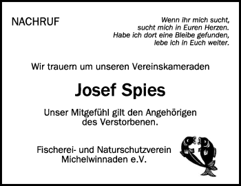 Anzeige von Josef Spies von Schwäbische Zeitung