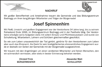 Anzeige von Josef Spinnenhirn von Schwäbische Zeitung