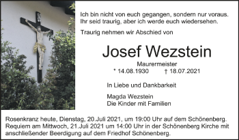 Anzeige von Josef Wezstein von Schwäbische Zeitung