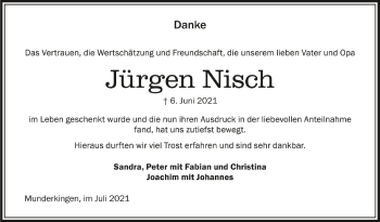 Anzeige von Jürgen Nisch von Schwäbische Zeitung