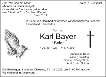 Anzeige von Karl Bayer von Schwäbische Zeitung