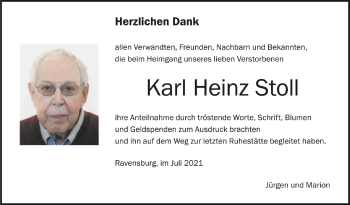 Anzeige von Karl Heinz Stoll von Schwäbische Zeitung