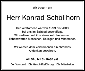 Anzeige von Konrad Schöllhorn von Schwäbische Zeitung