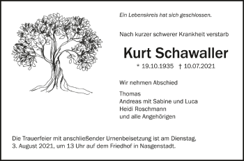 Anzeige von Kurt Schawaller von Schwäbische Zeitung