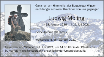 Anzeige von Ludwig Moling von Schwäbische Zeitung